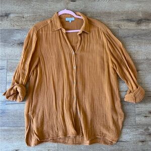 Michael Stars Gauze Leo Button Down marigold color